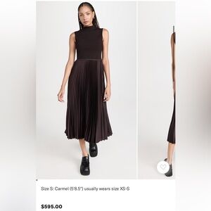 NWT Theory Sleeveless Satin Pleated Combo Midi Dress